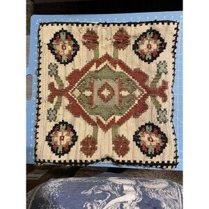 Vintage Kilim Pillow Cushion Cover Square 100% Wool Jute Home Décor Pillows 17”